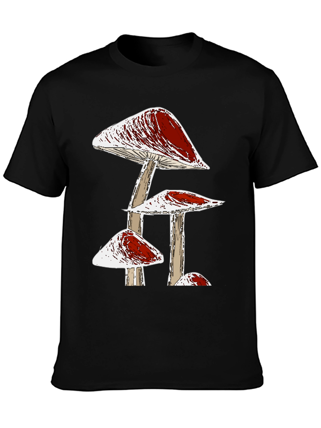 Funky Mushroom Graphic Tee - Black Cotton T-Shirt