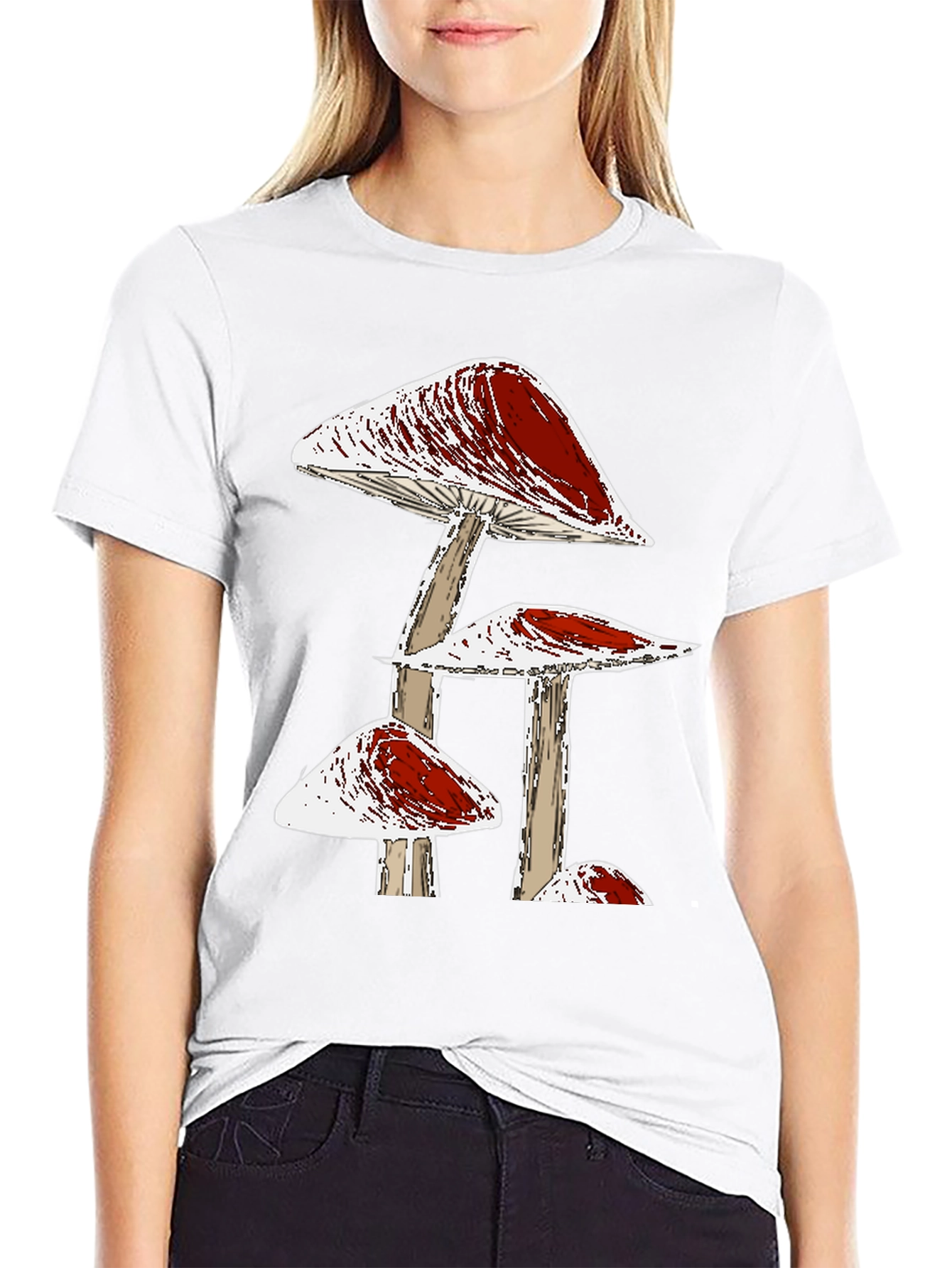 Funky Mushroom Graphic Tee - Black Cotton T-Shirt