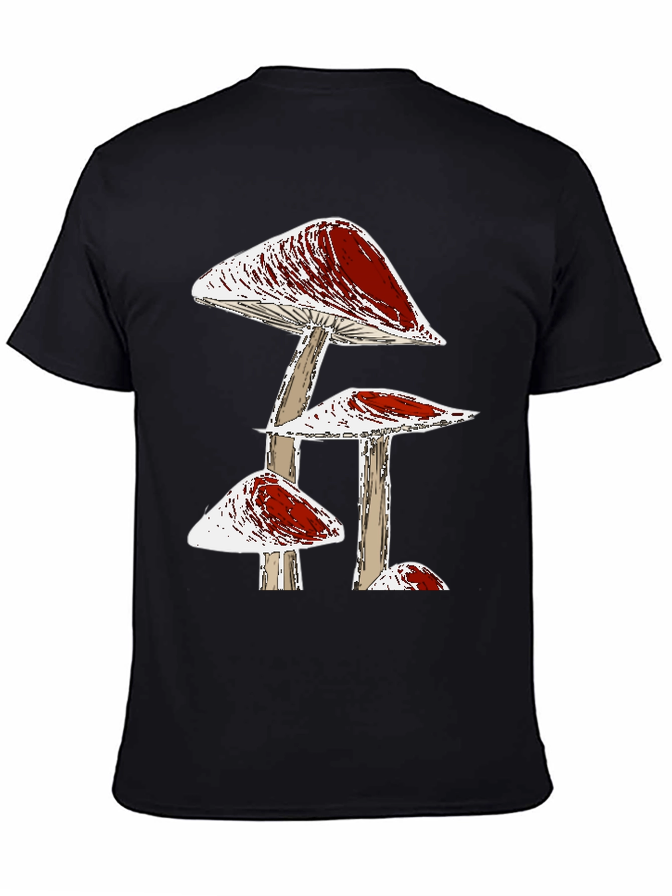 Funky Mushroom Graphic Tee - Black Cotton T-Shirt