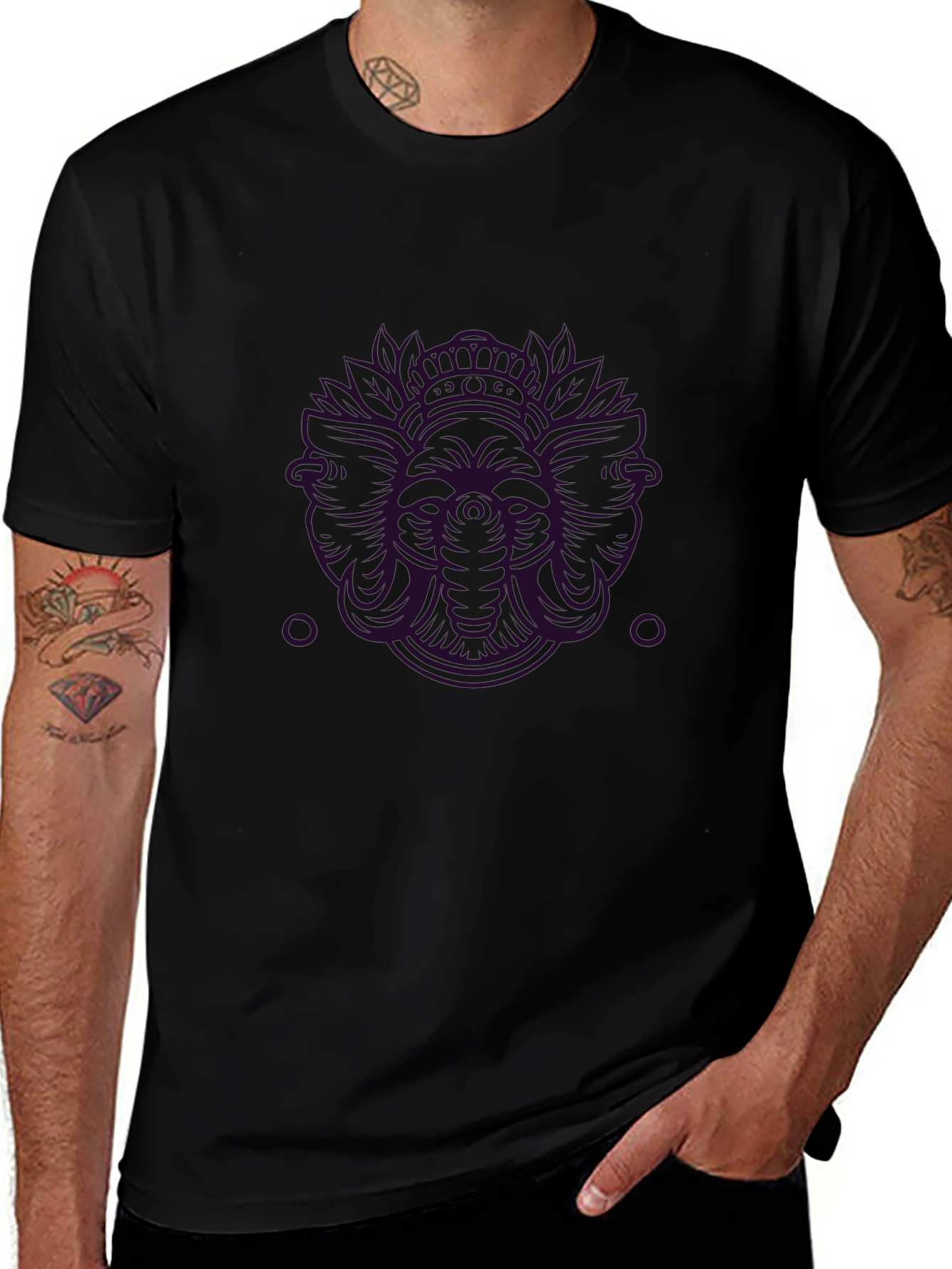 Mens Black Graphic Print Tee - Abstract Design