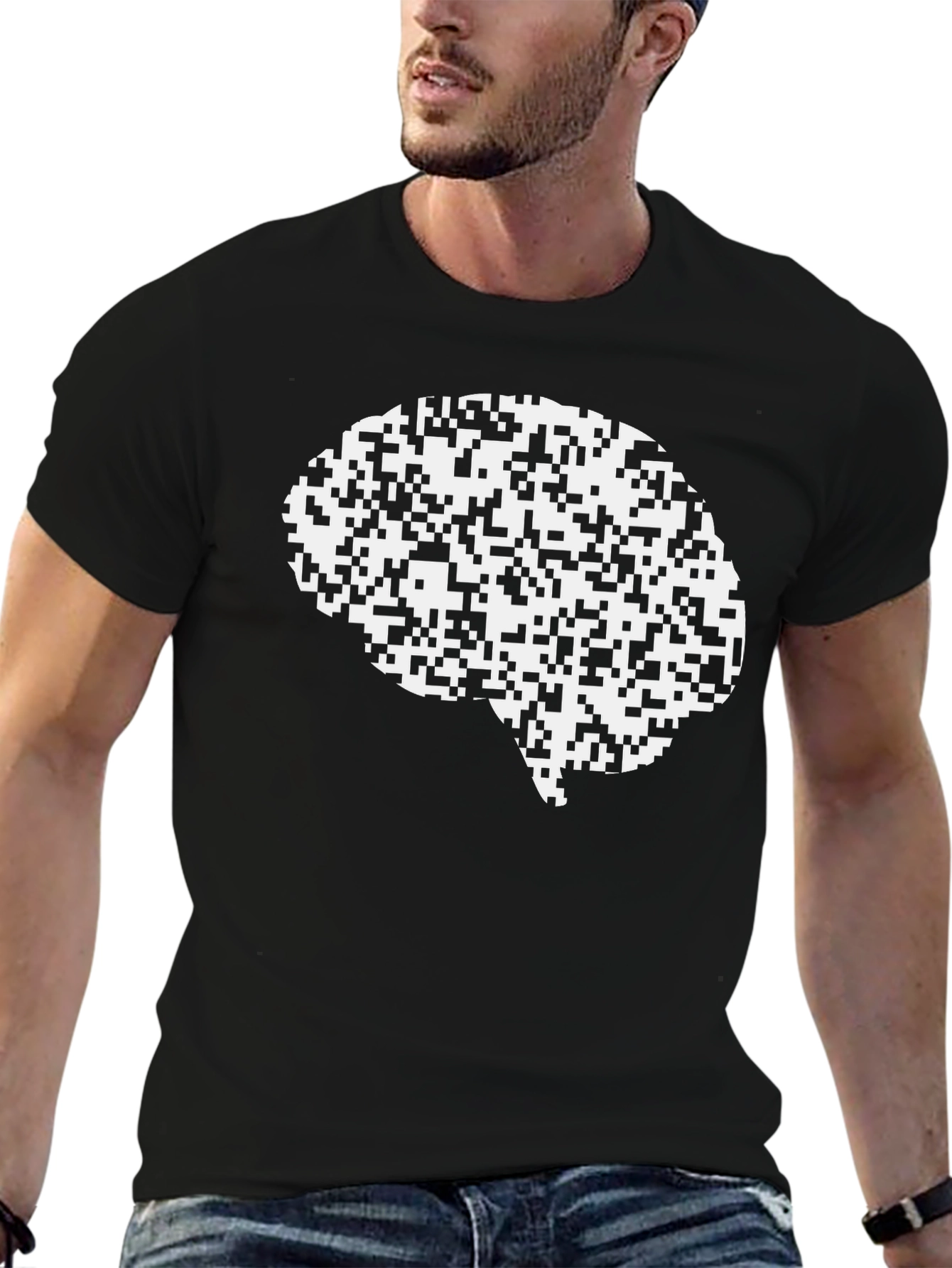Brain Pixel Art Black T-Shirt - Think Different