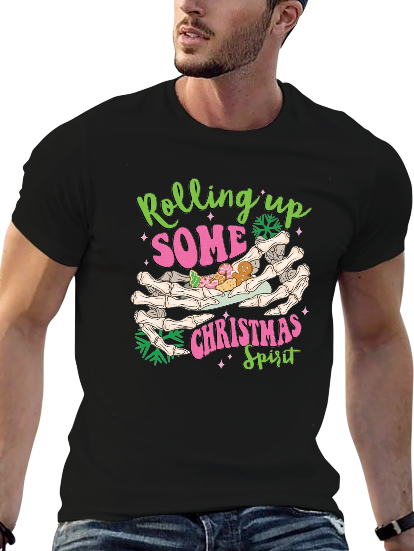 Rolling Up Some Christmas Spirit Skeleton Hands T-Shirt