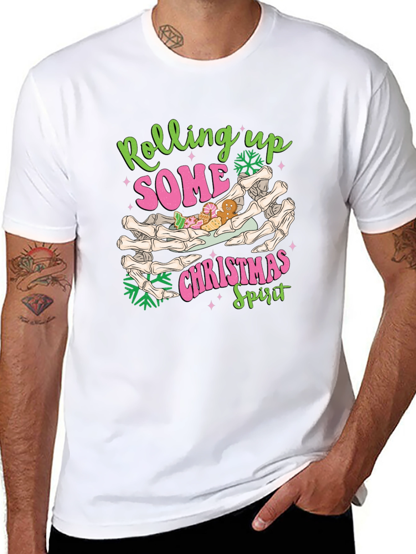 Rolling Up Some Christmas Spirit Skeleton Hands T-Shirt