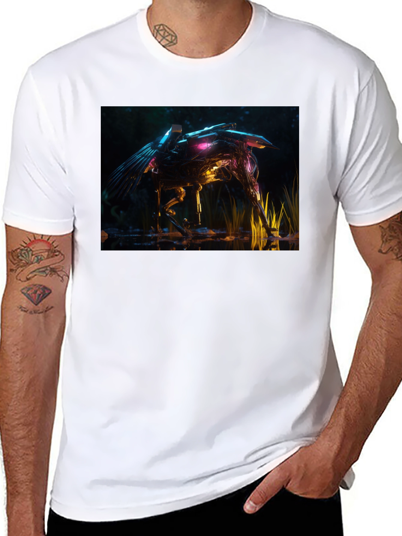 Futuristic Robotic Creature Graphic Tee - Black