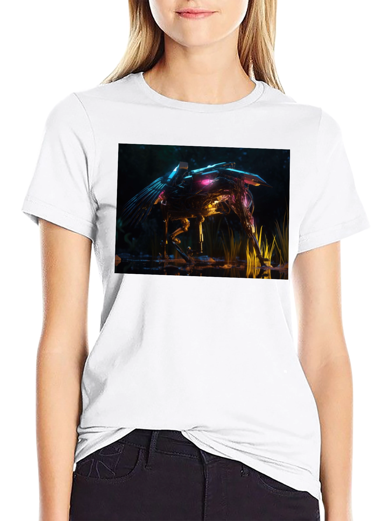 Futuristic Robotic Creature Graphic Tee - Black