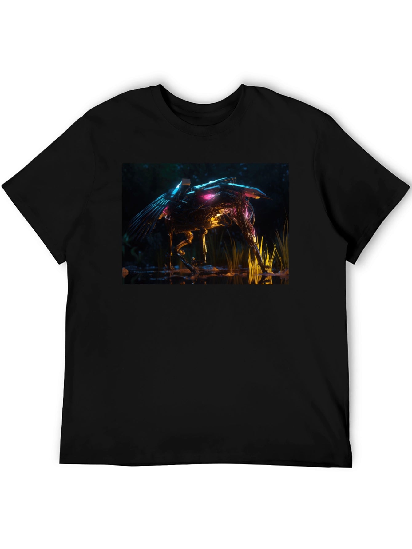 Futuristic Robotic Creature Graphic Tee - Black