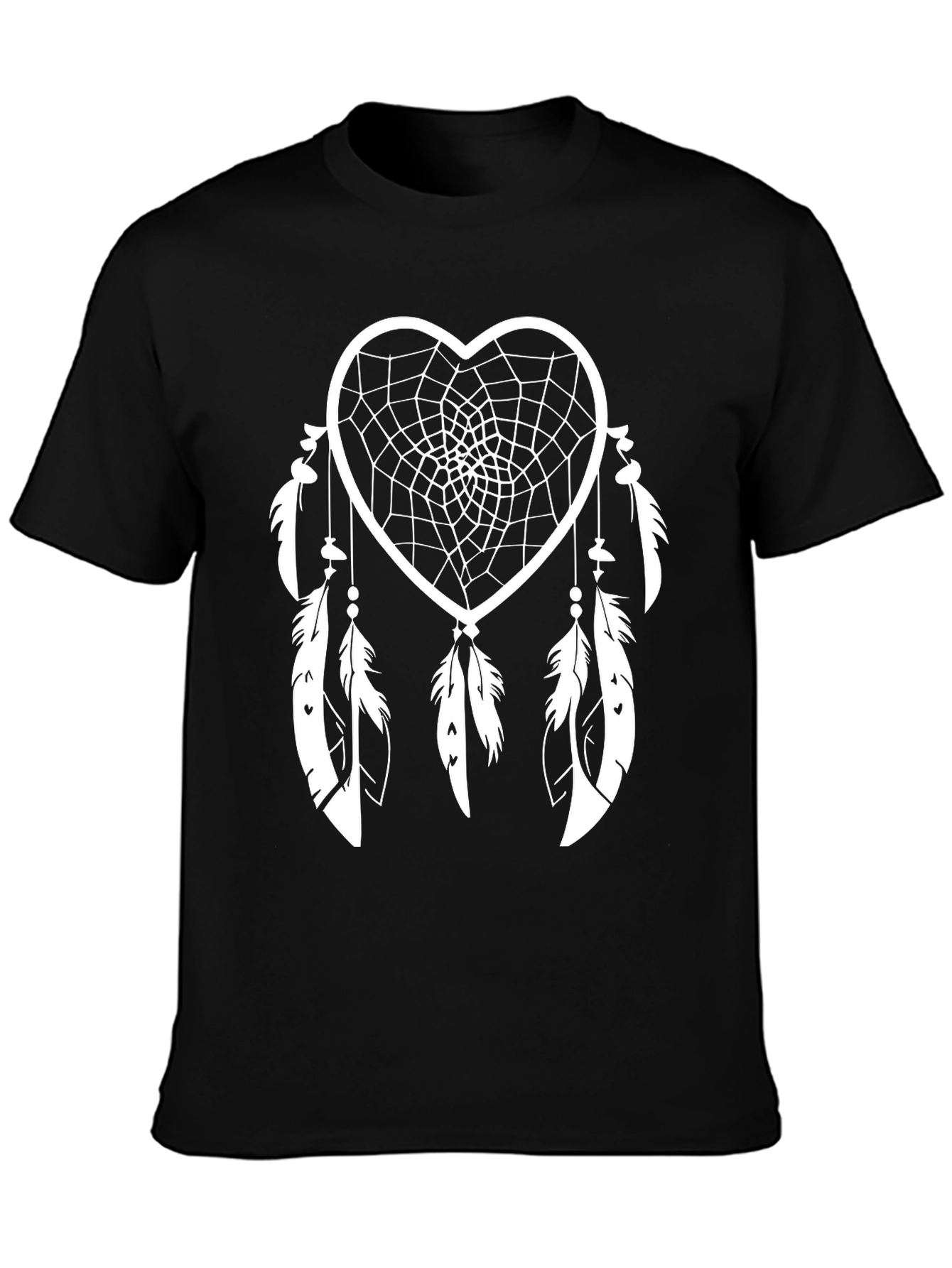 Heart Dreamcatcher Graphic Tee - Black Cotton Shirt