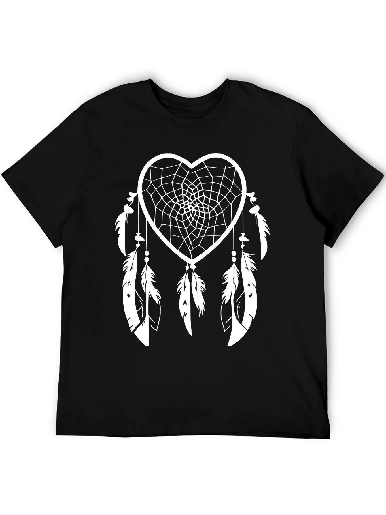 Heart Dreamcatcher Graphic Tee - Black Cotton Shirt