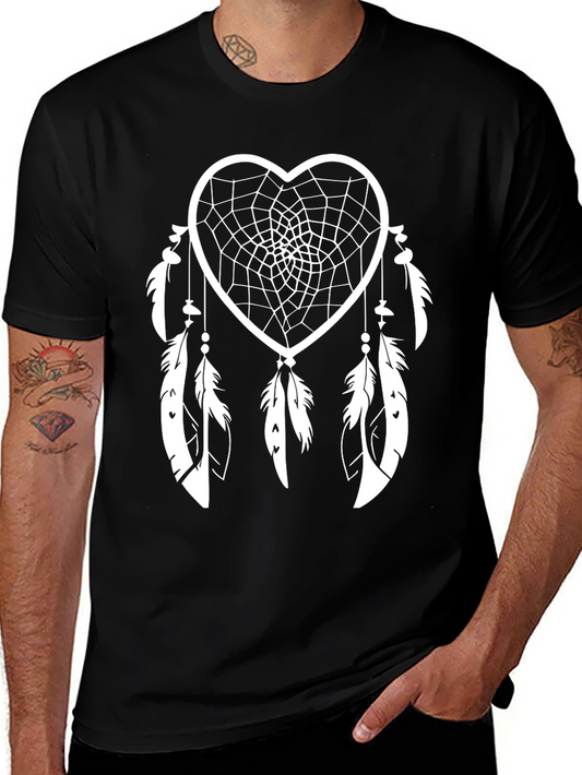 Heart Dreamcatcher Graphic Tee - Black Cotton Shirt
