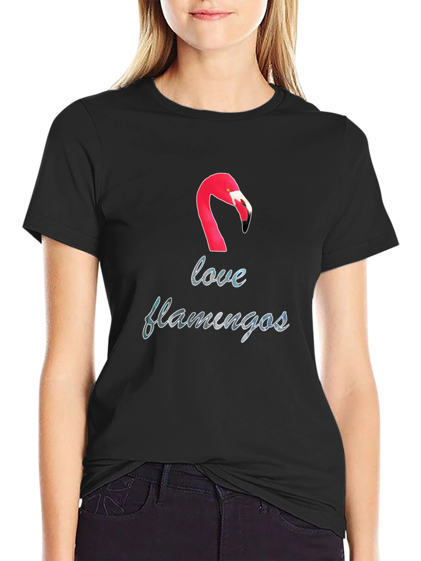 Love Flamingos Black T-Shirt