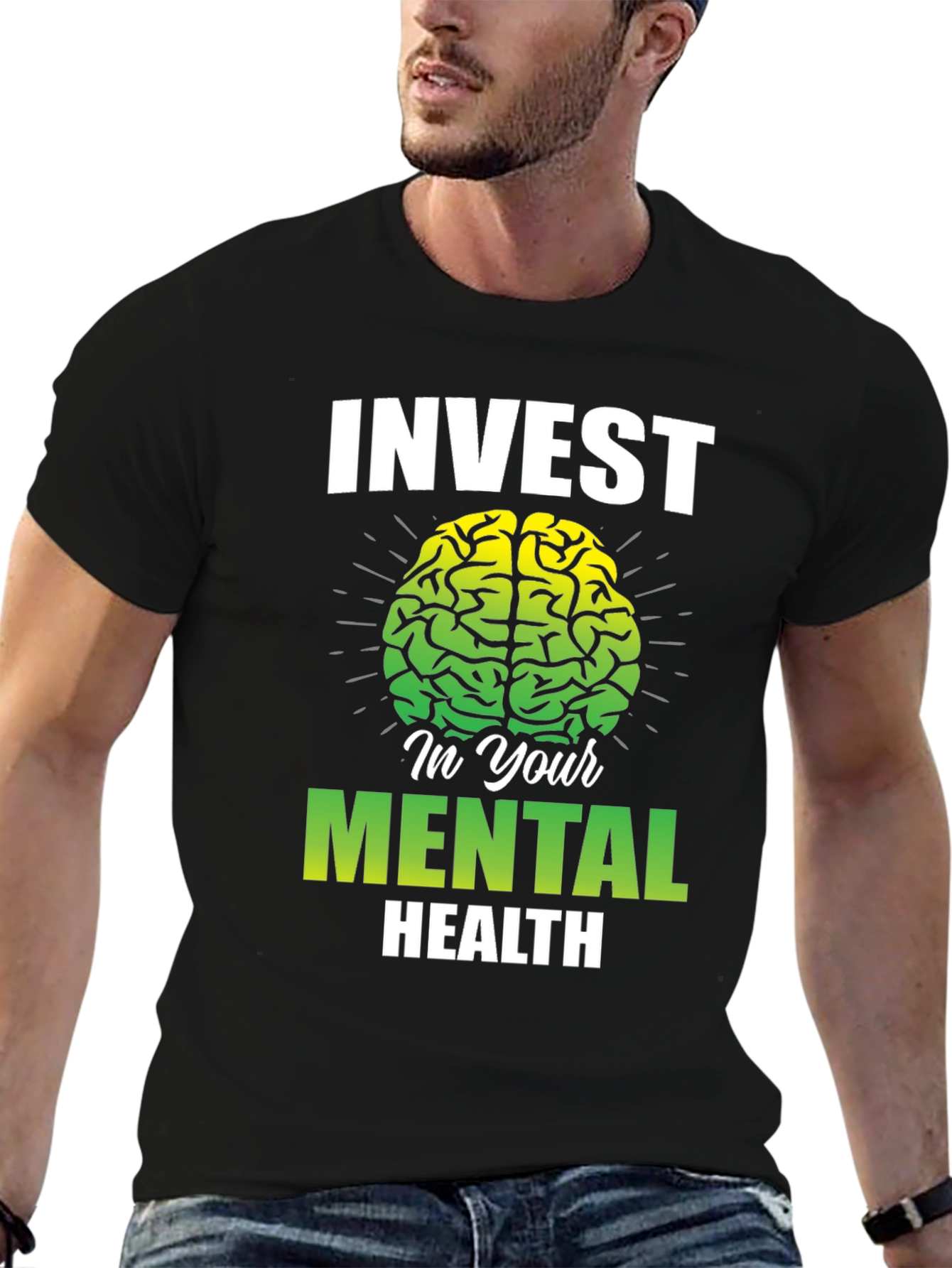 Invest In Your Mental Health T-Shirt - Brain Graphic