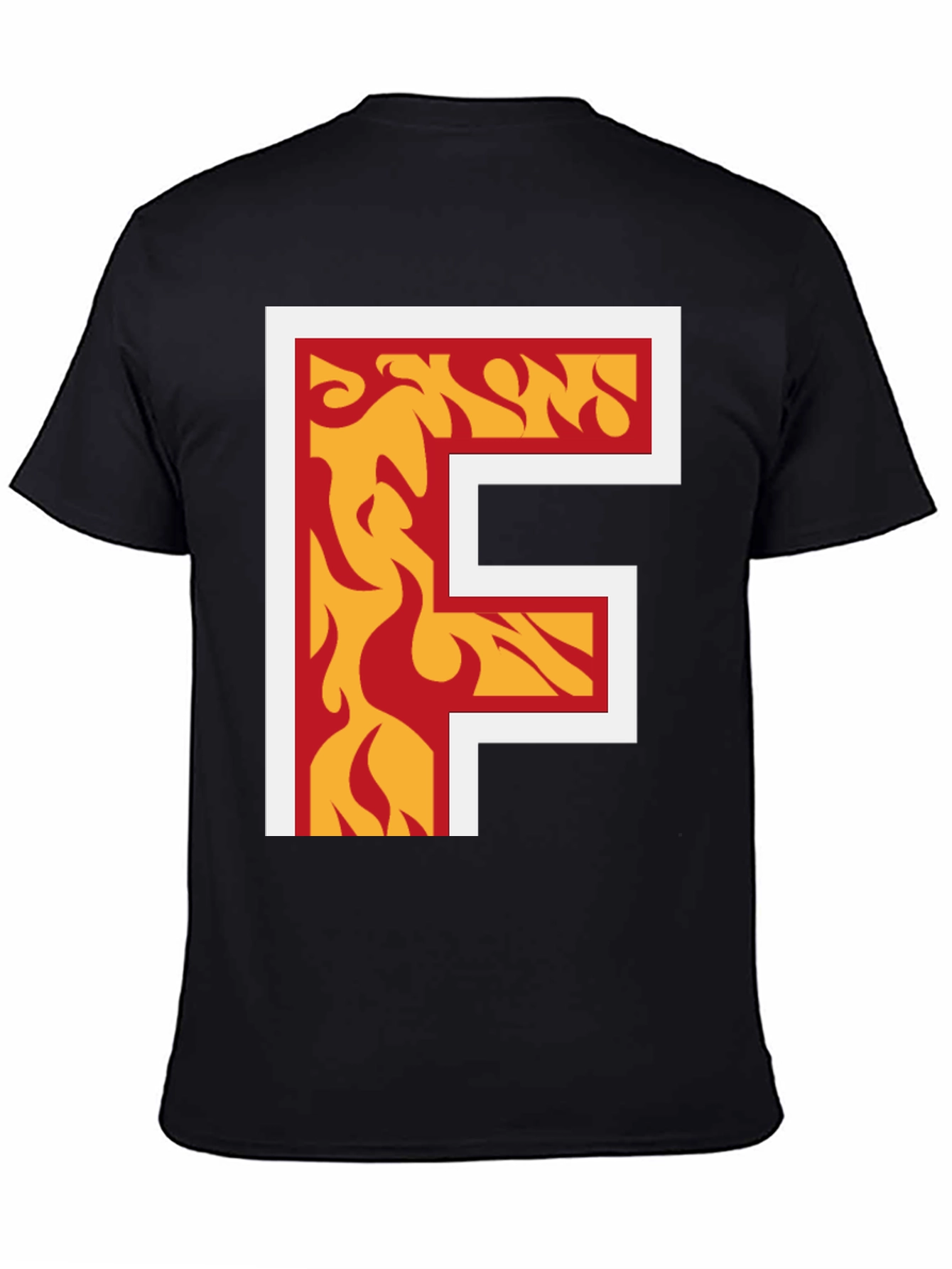 Fiery Letter F Graphic Tee - Bold Black T-Shirt