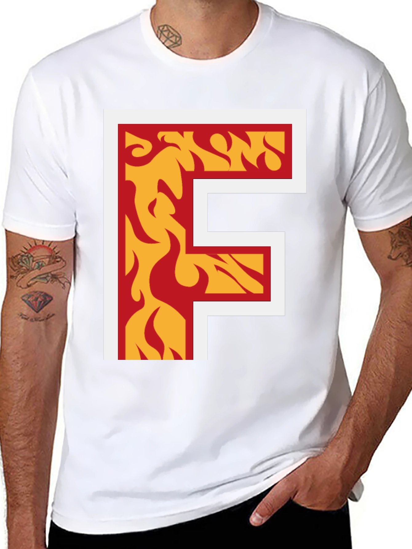 Fiery Letter F Graphic Tee - Bold Black T-Shirt