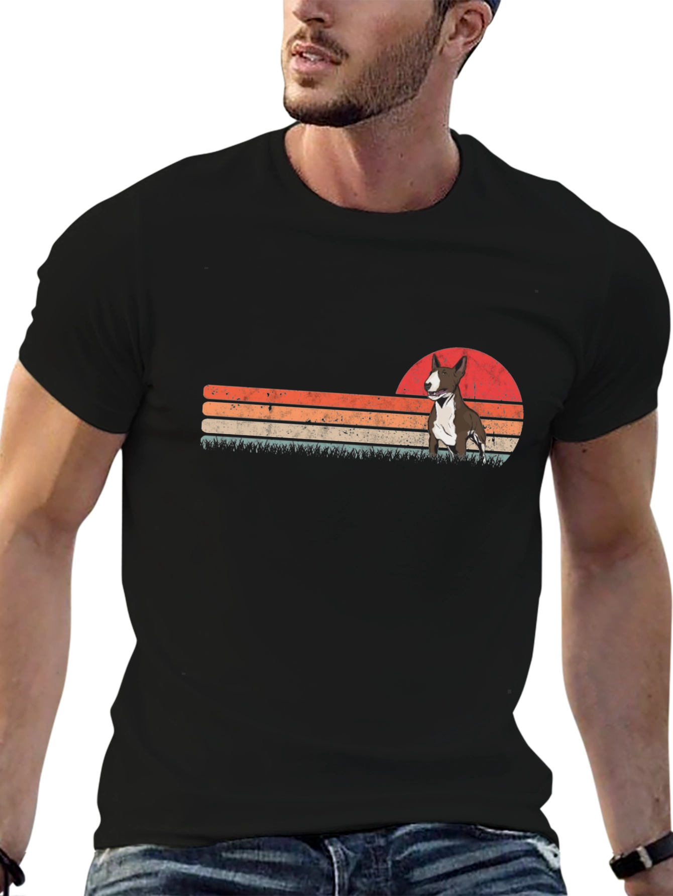 Retro Bull Terrier Graphic Tee - Black