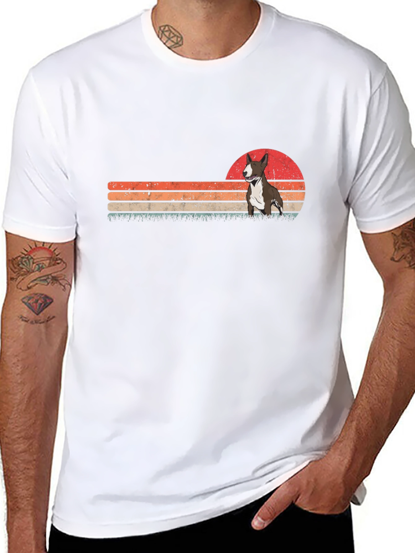 Retro Bull Terrier Graphic Tee - Black