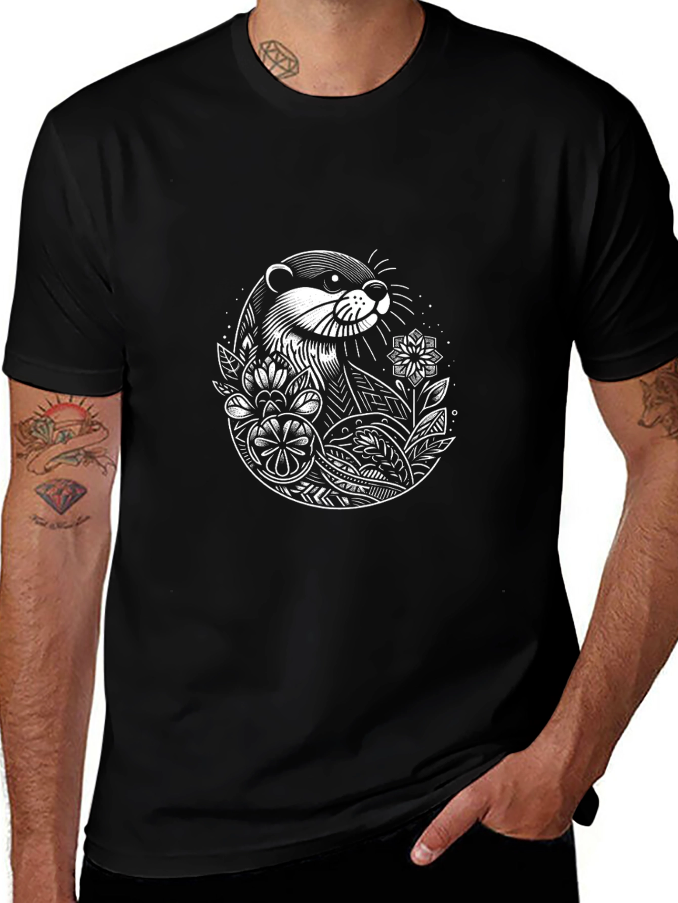 Otter Graphic Tee - Black Crewneck T-Shirt