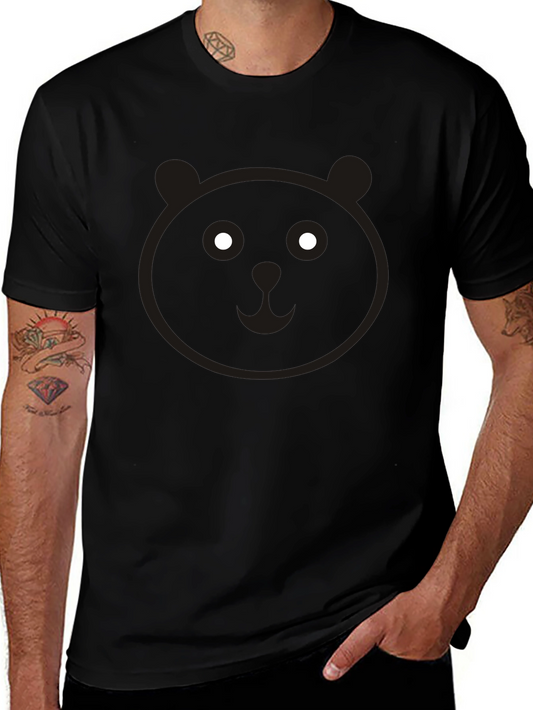 Cute Panda Face Graphic Tee - Black Cotton T-Shirt