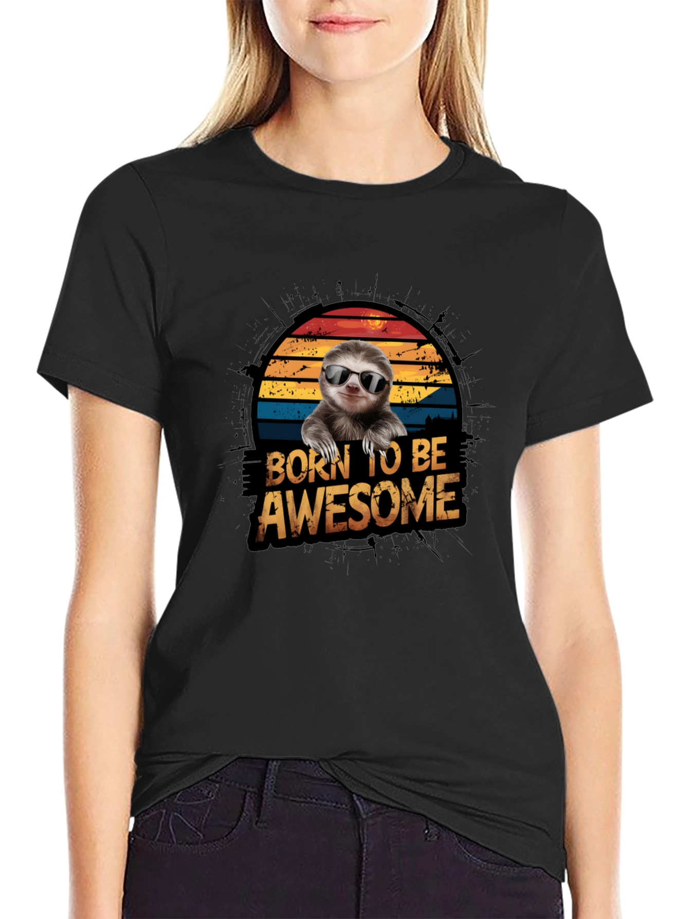 Born to Be Awesome Sloth Graphic T-Shirt
