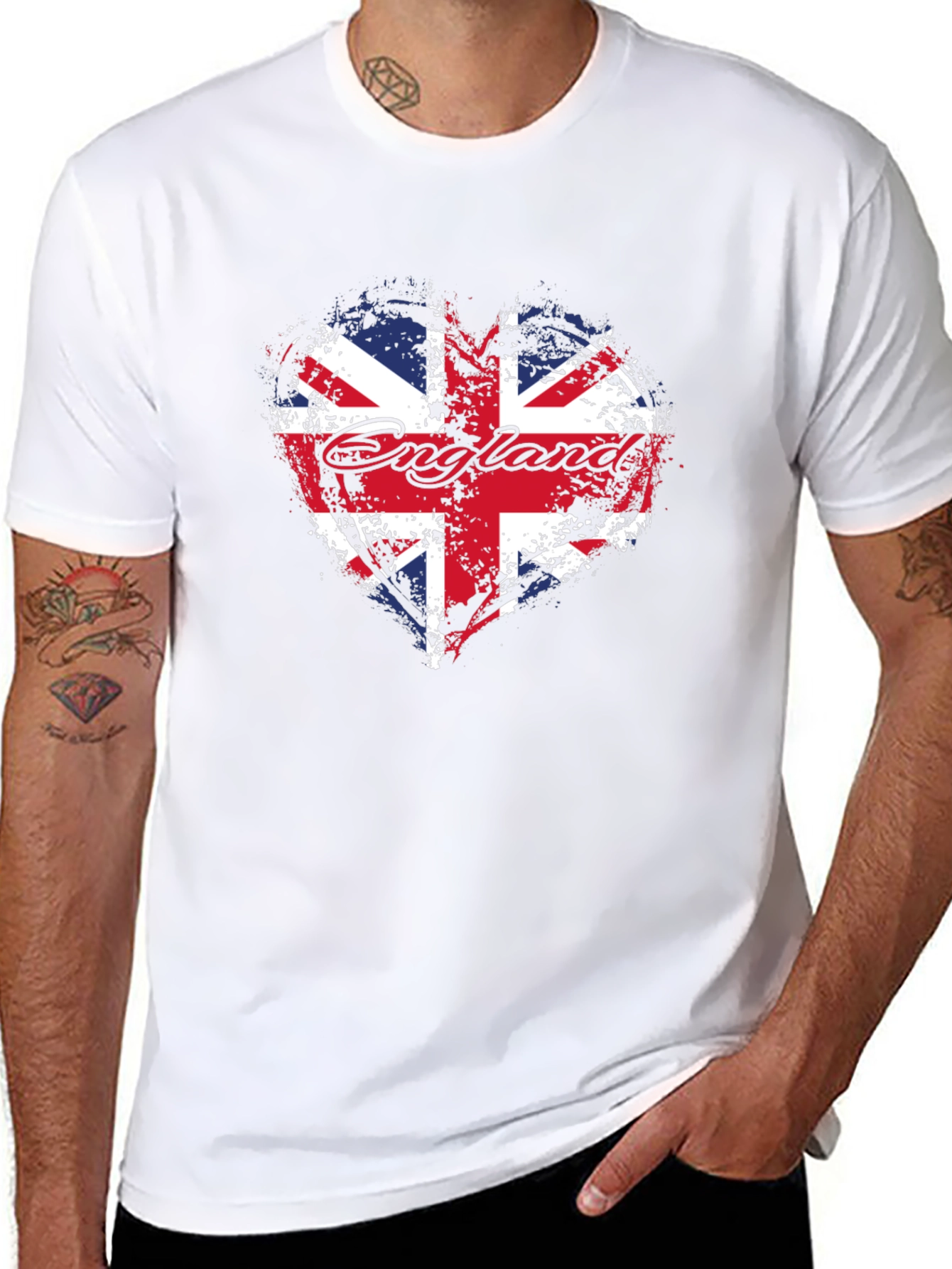 England Flag Heart T-Shirt - Black