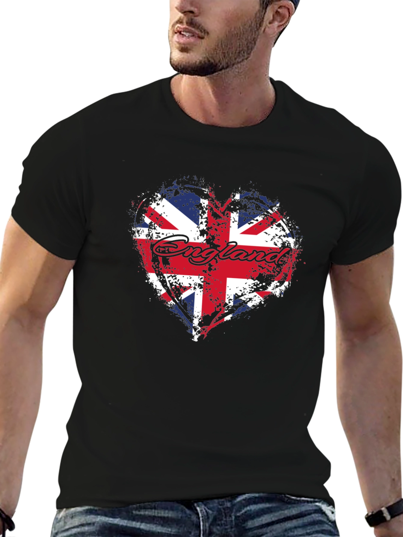 England Flag Heart T-Shirt - Black