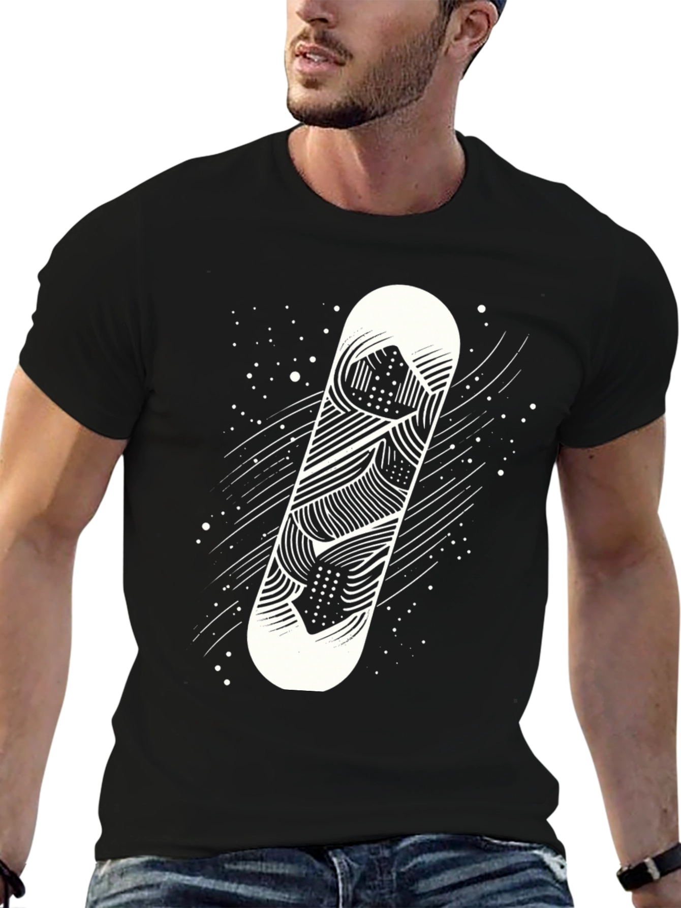 Snowboard Graphic Tee - Black Crew Neck T-Shirt