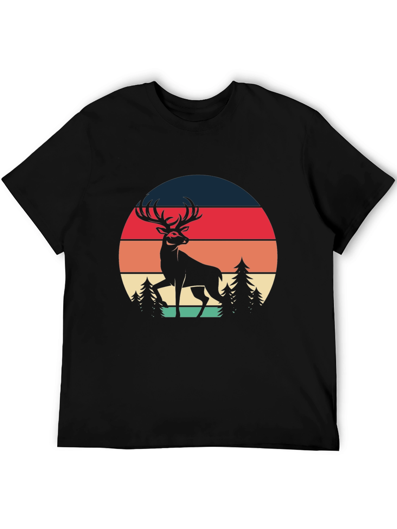 Retro Deer Graphic Tee - Black