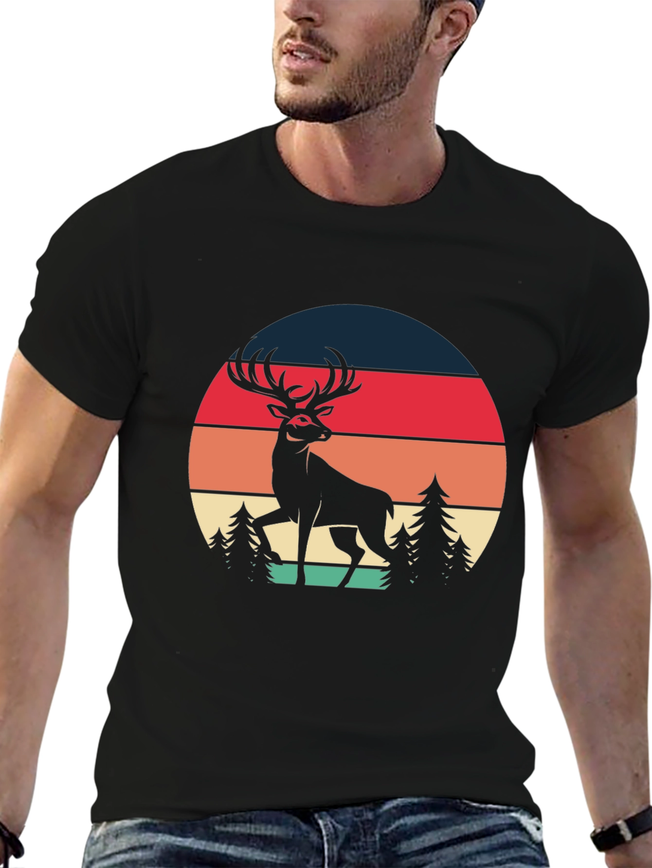Retro Deer Graphic Tee - Black