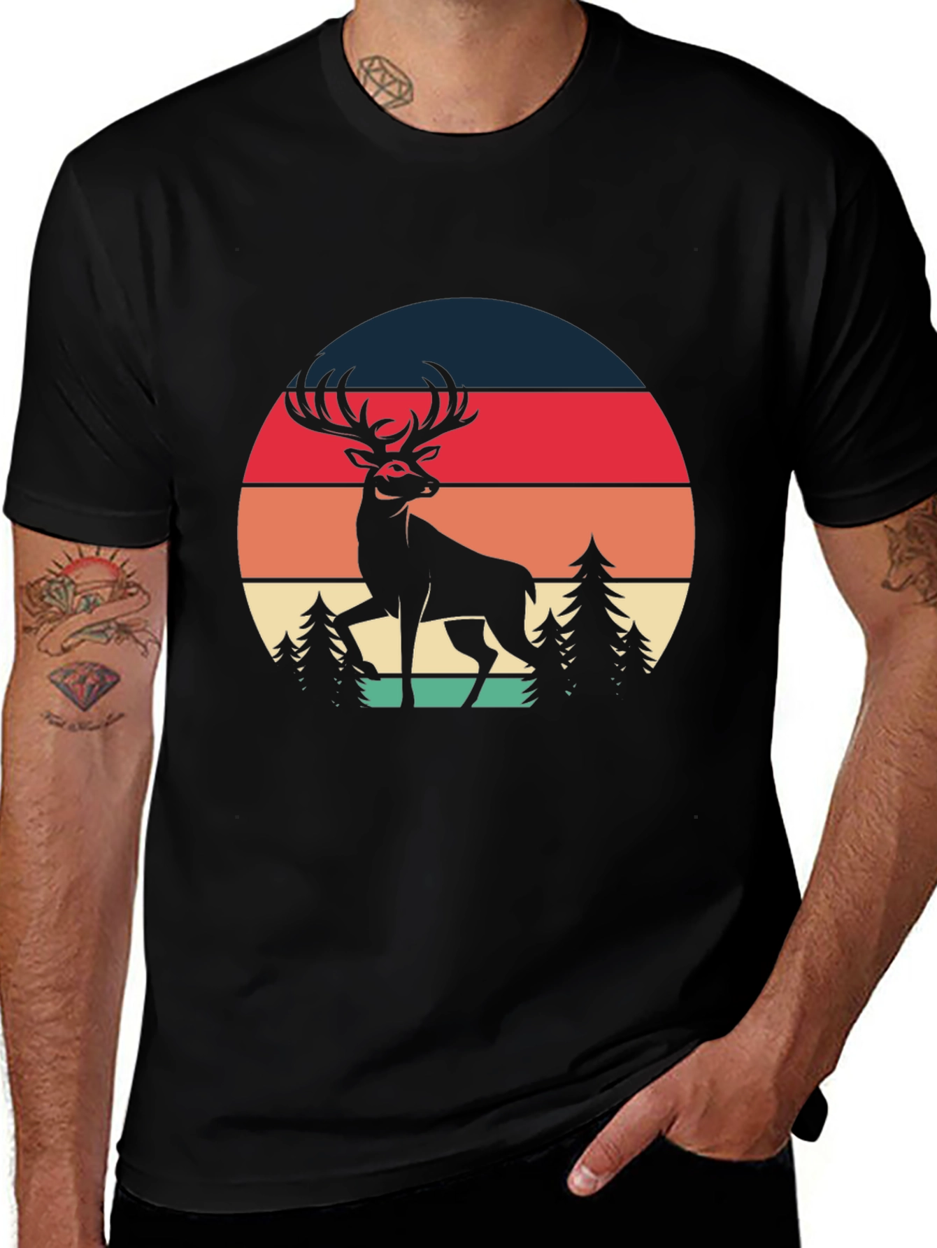 Retro Deer Graphic Tee - Black