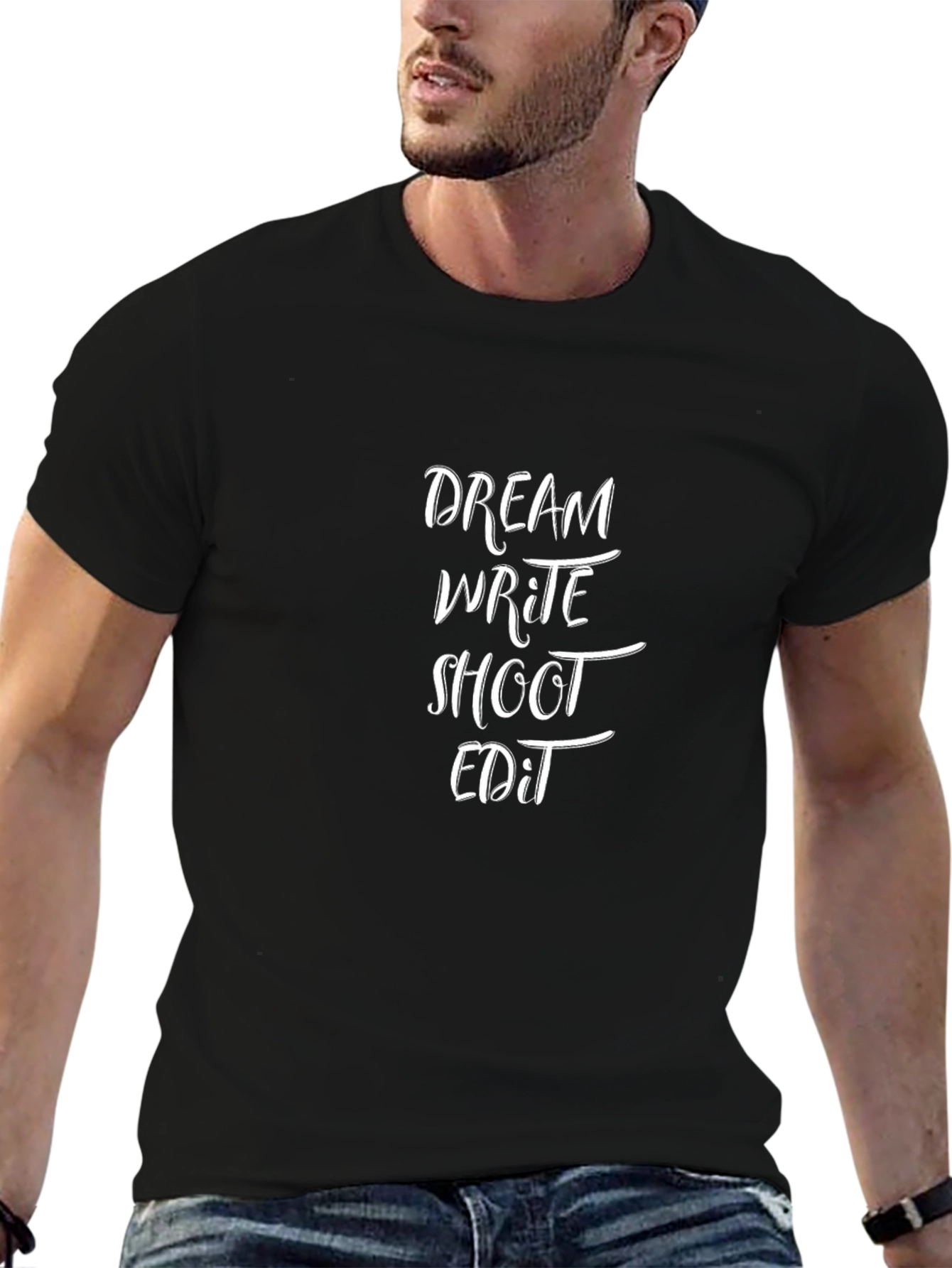 Dream Write Shoot Edit Black Crew Neck T-Shirt
