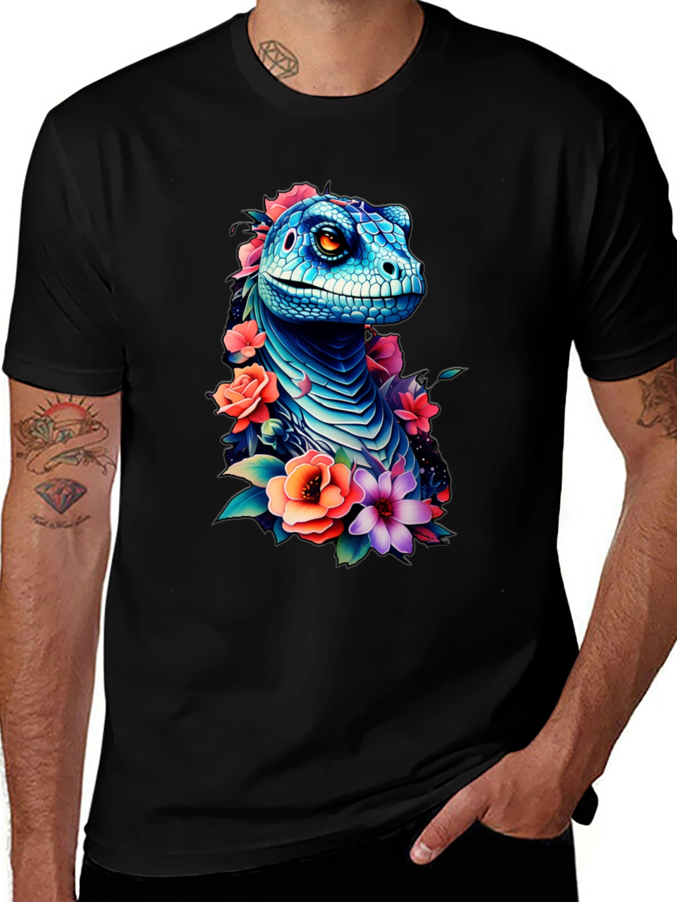 Floral Dinosaur Graphic Tee - Unique Animal Print