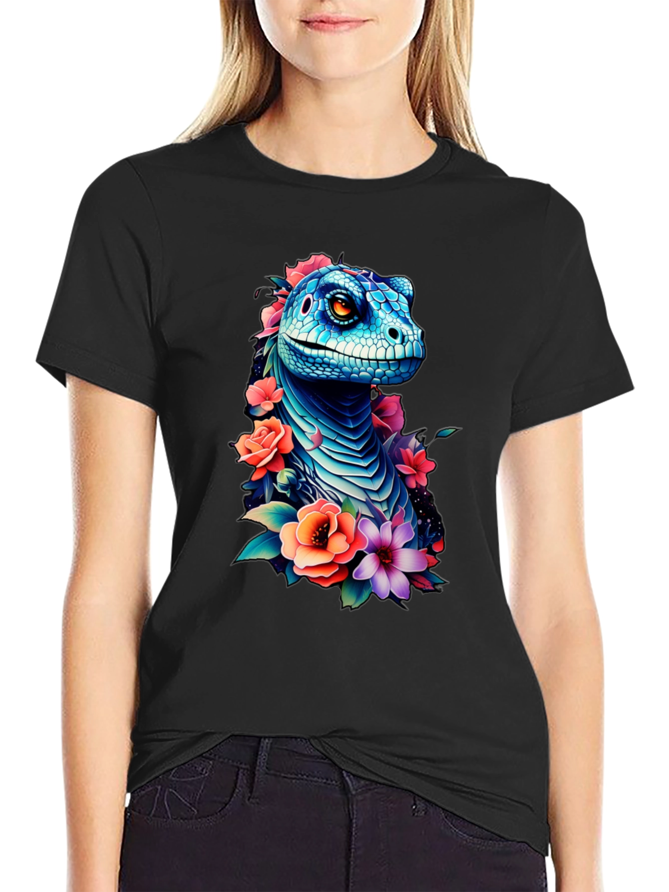 Floral Dinosaur Graphic Tee - Unique Animal Print