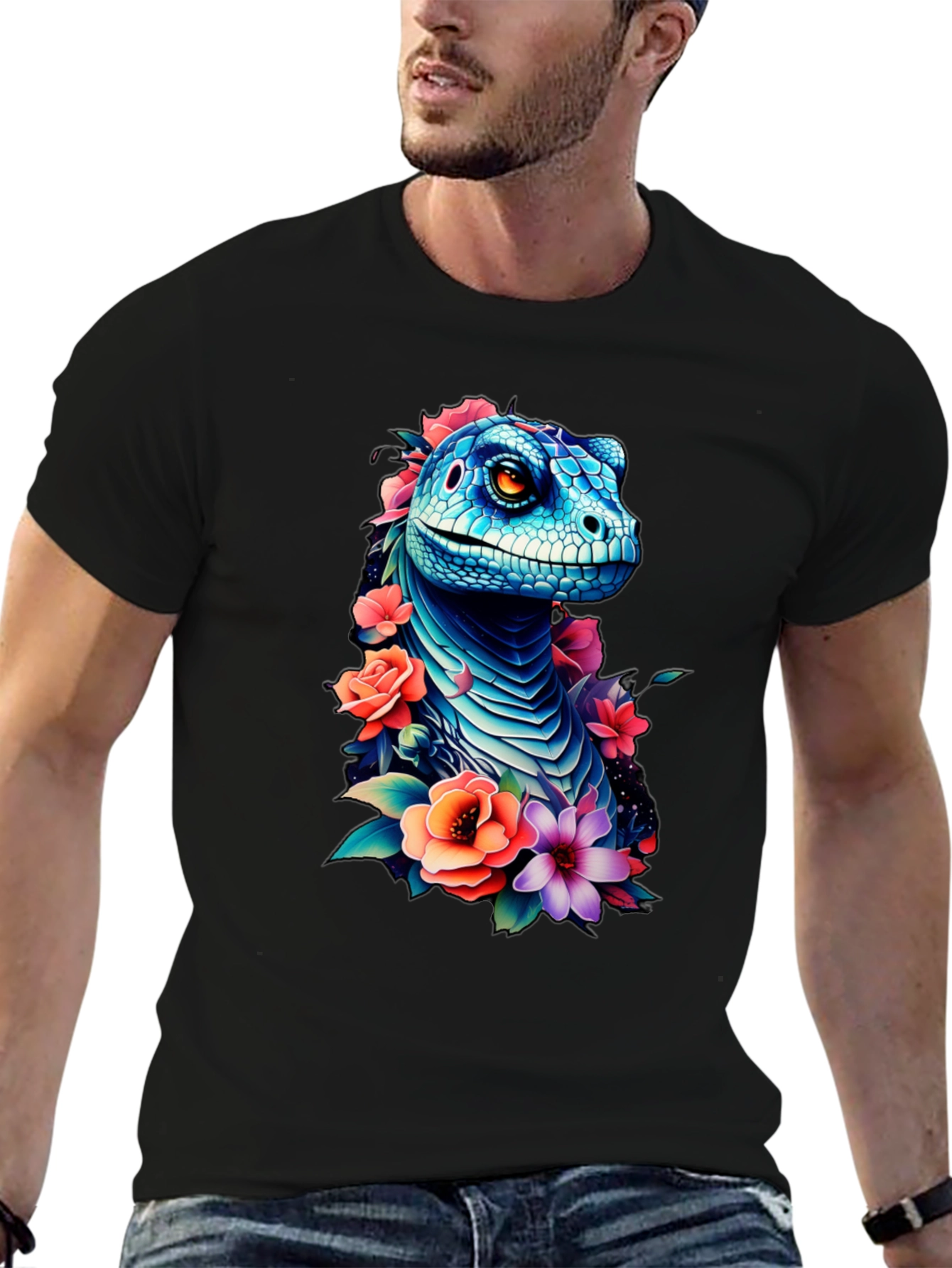 Floral Dinosaur Graphic Tee - Unique Animal Print