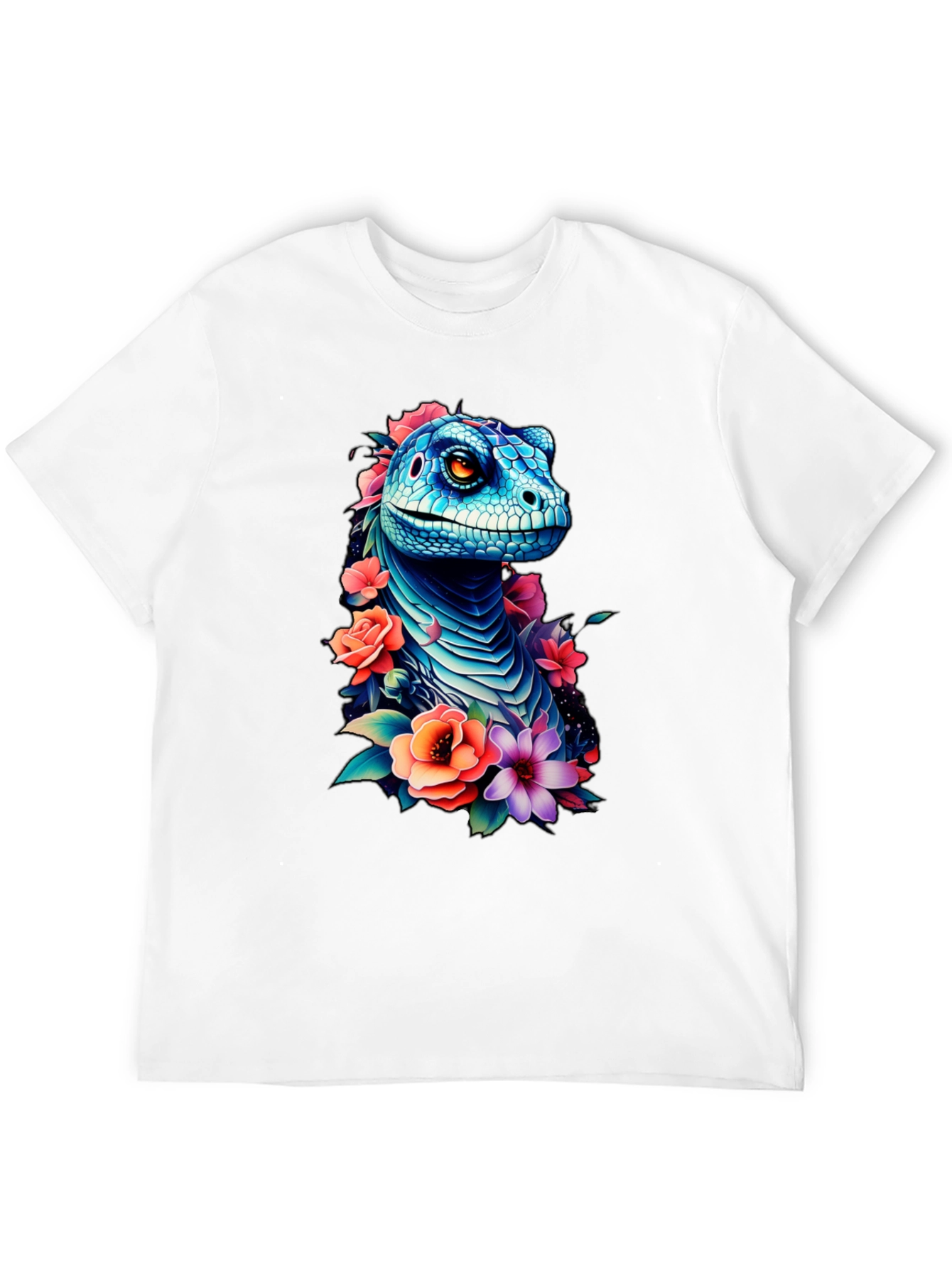 Floral Dinosaur Graphic Tee - Unique Animal Print