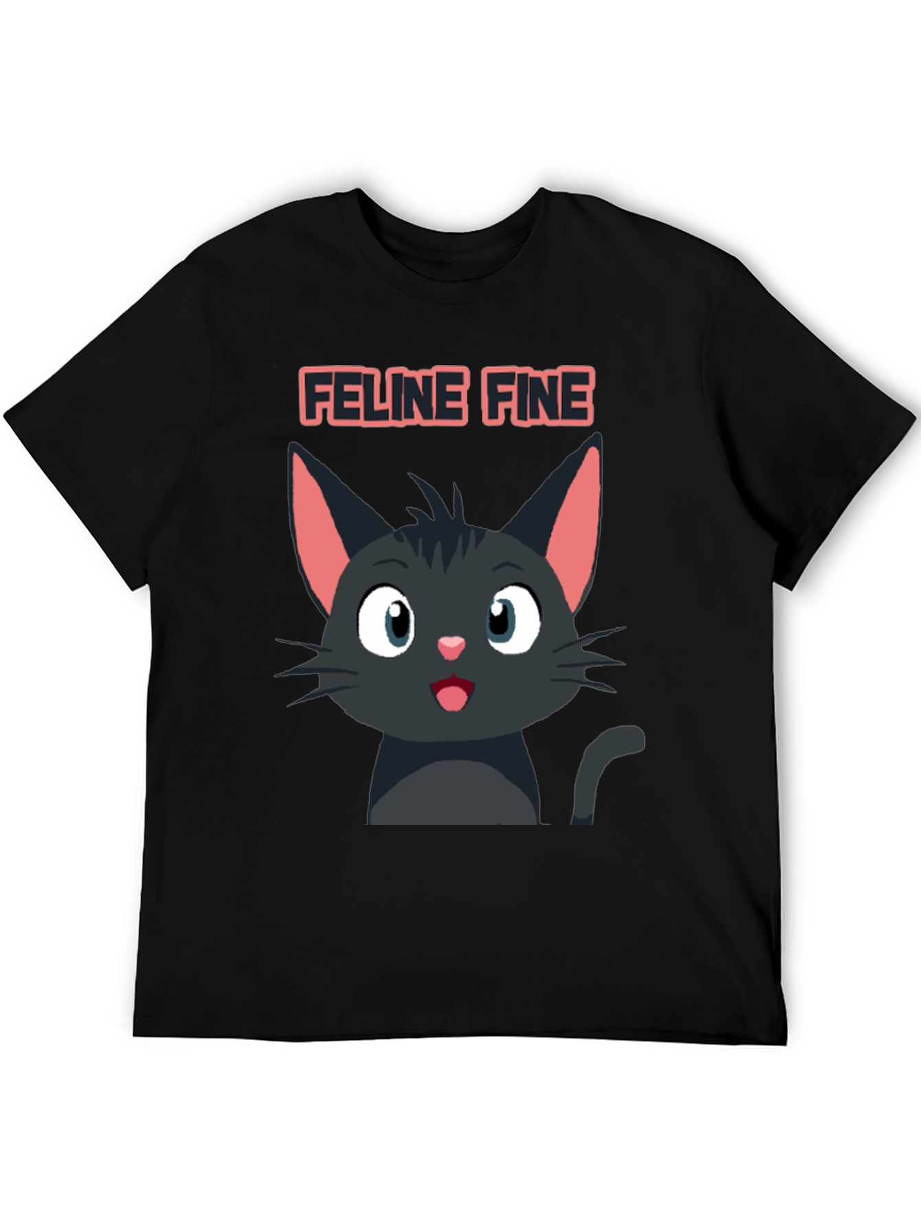 Feline Fine Black Cat T-Shirt - Cute Cartoon Design