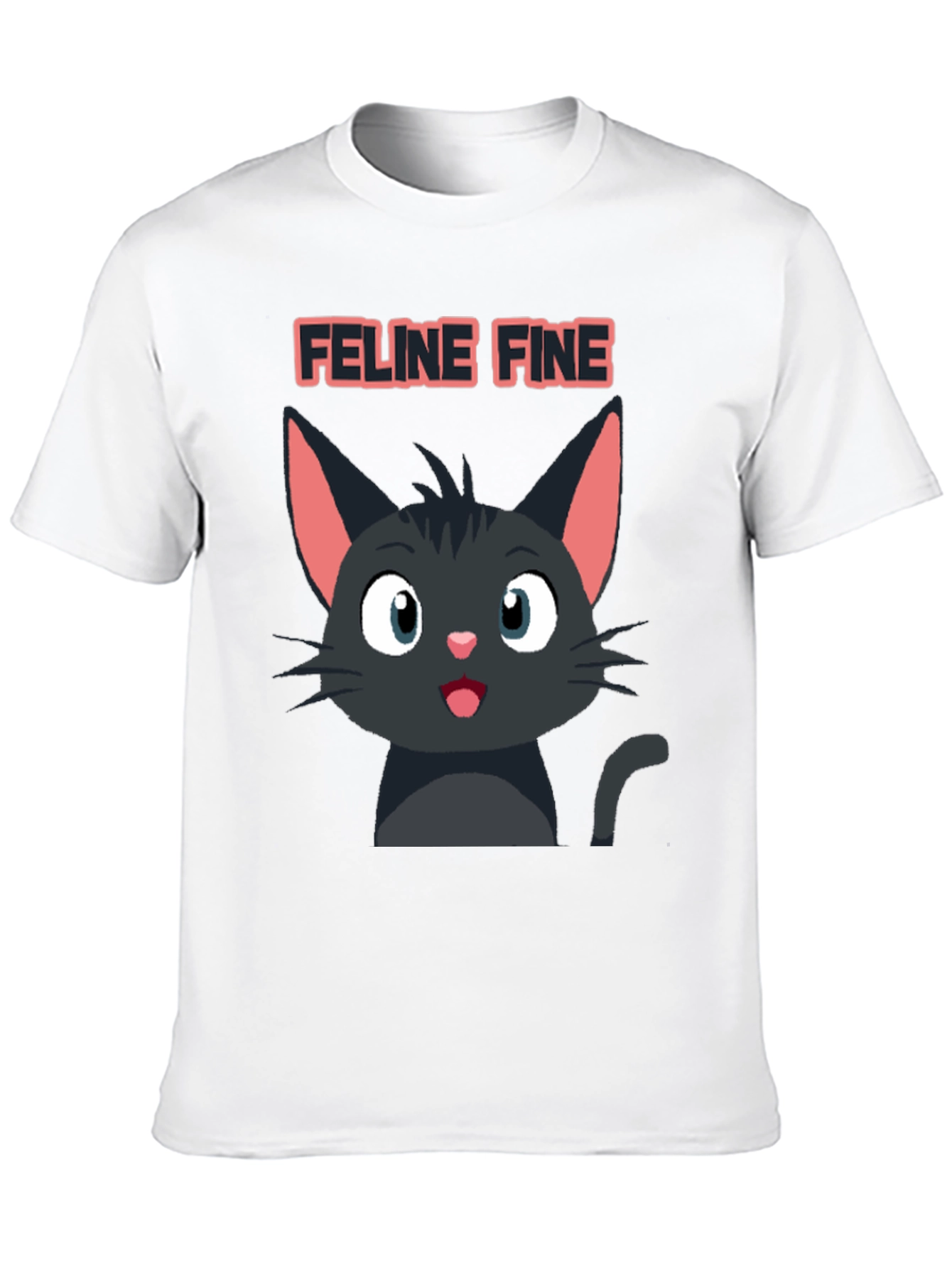 Feline Fine Black Cat T-Shirt - Cute Cartoon Design