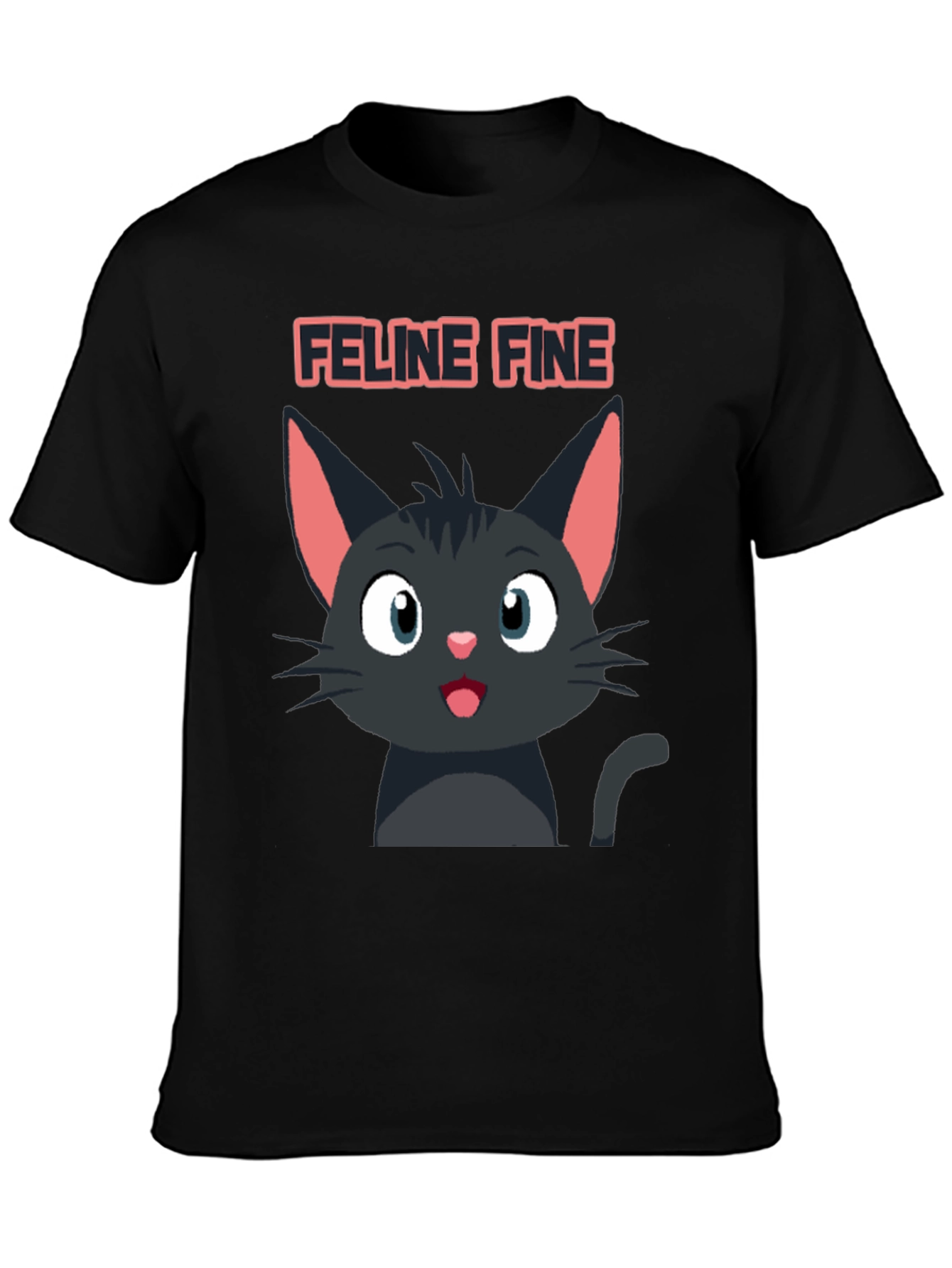 Feline Fine Black Cat T-Shirt - Cute Cartoon Design