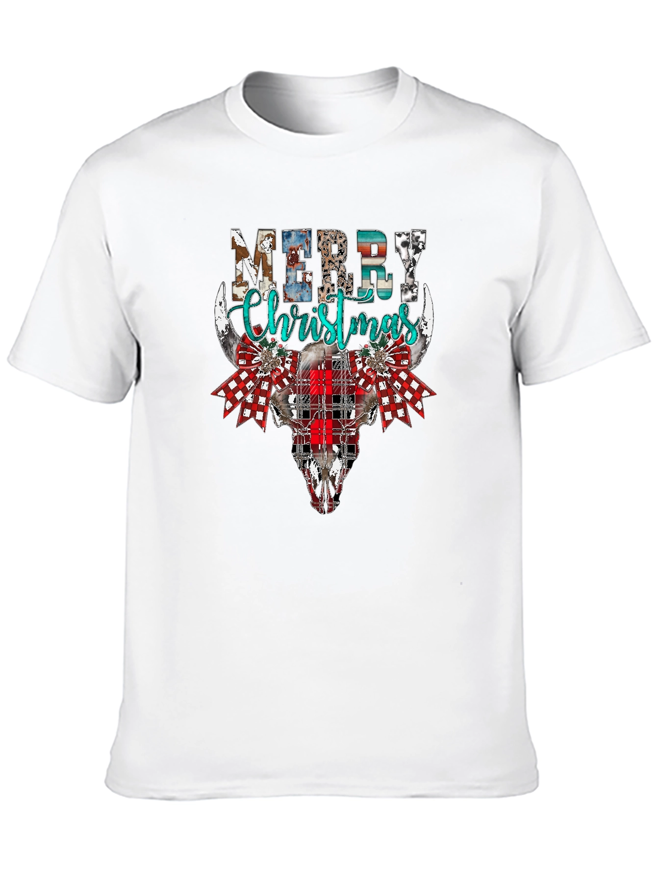 Merry Christmas Bull Skull Graphic Tee