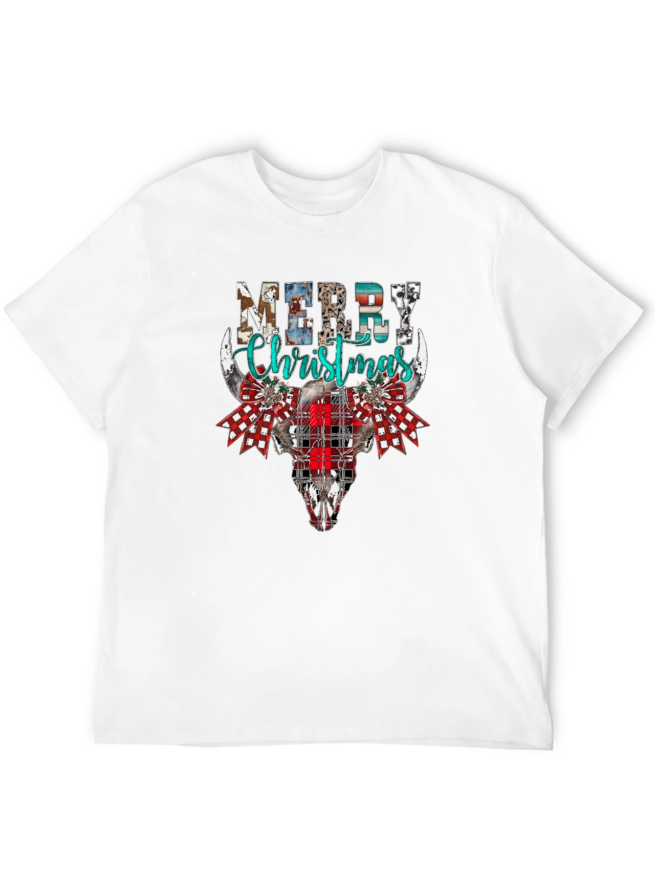 Merry Christmas Bull Skull Graphic Tee