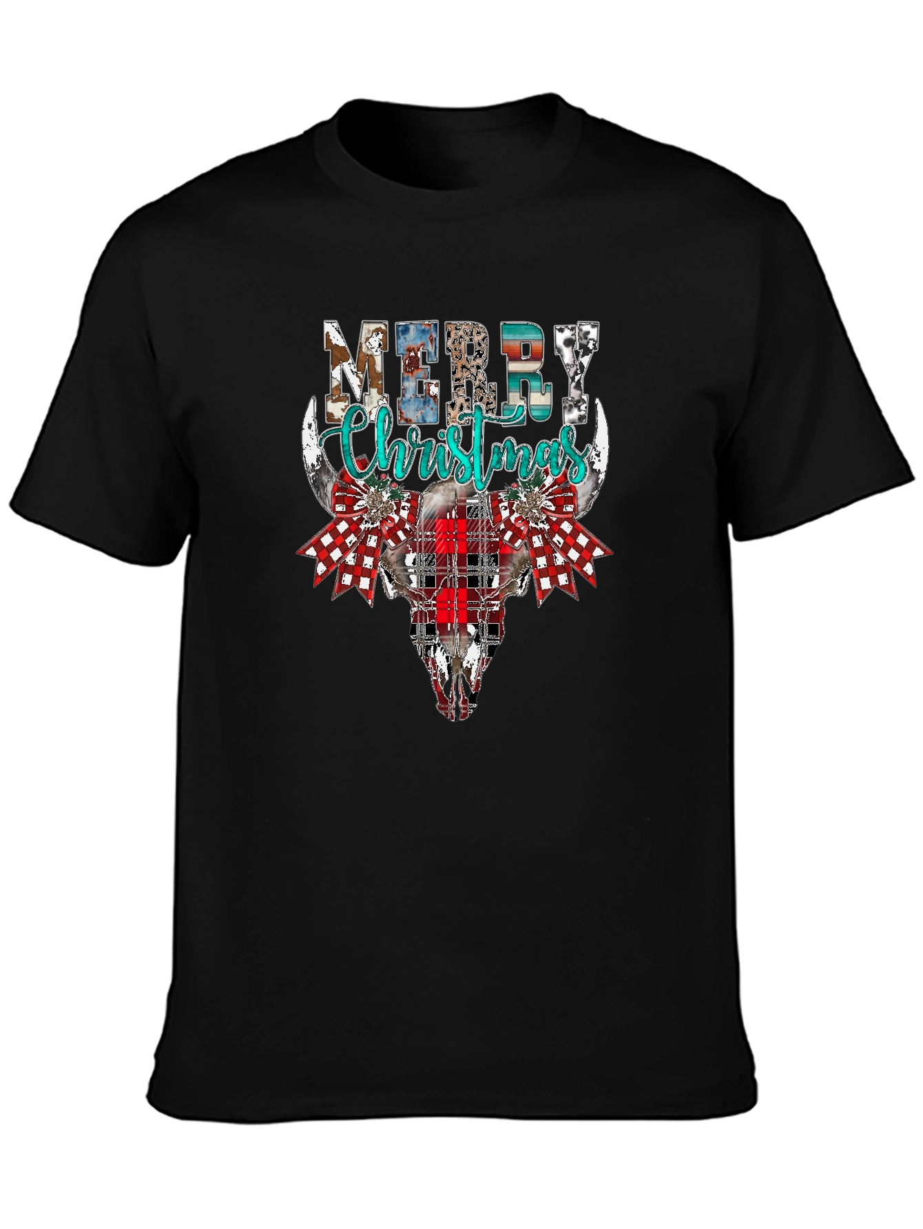 Merry Christmas Bull Skull Graphic Tee