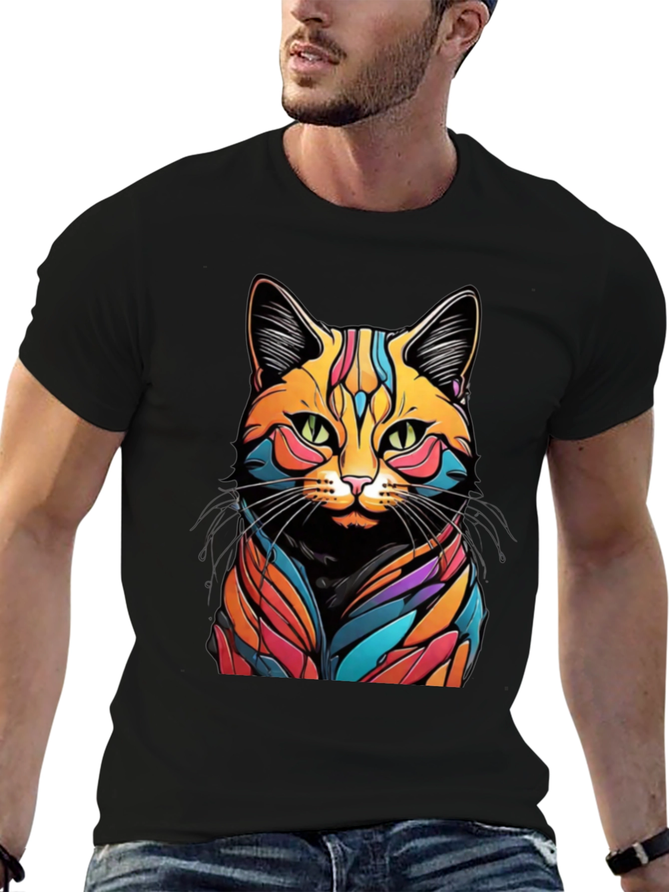 Psychedelic Cat Graphic T-Shirt