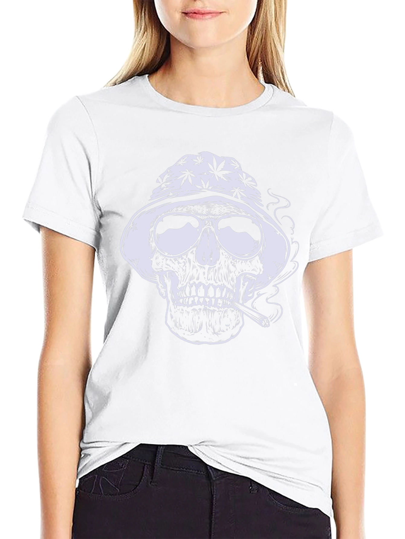 Skull Smoking Weed Graphic Tee - Black