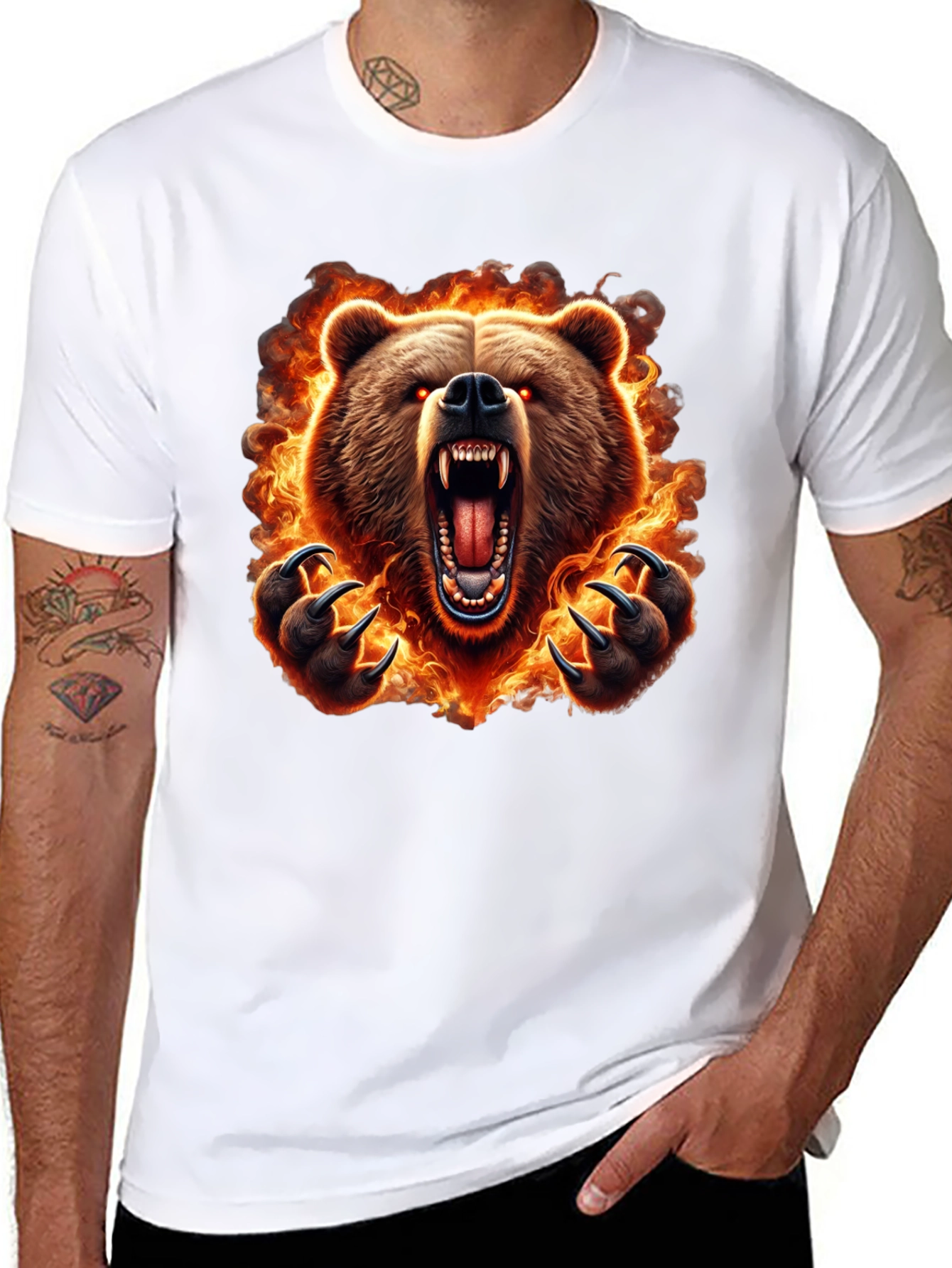 Fiery Bear Graphic Tee - Mens Black T-Shirt