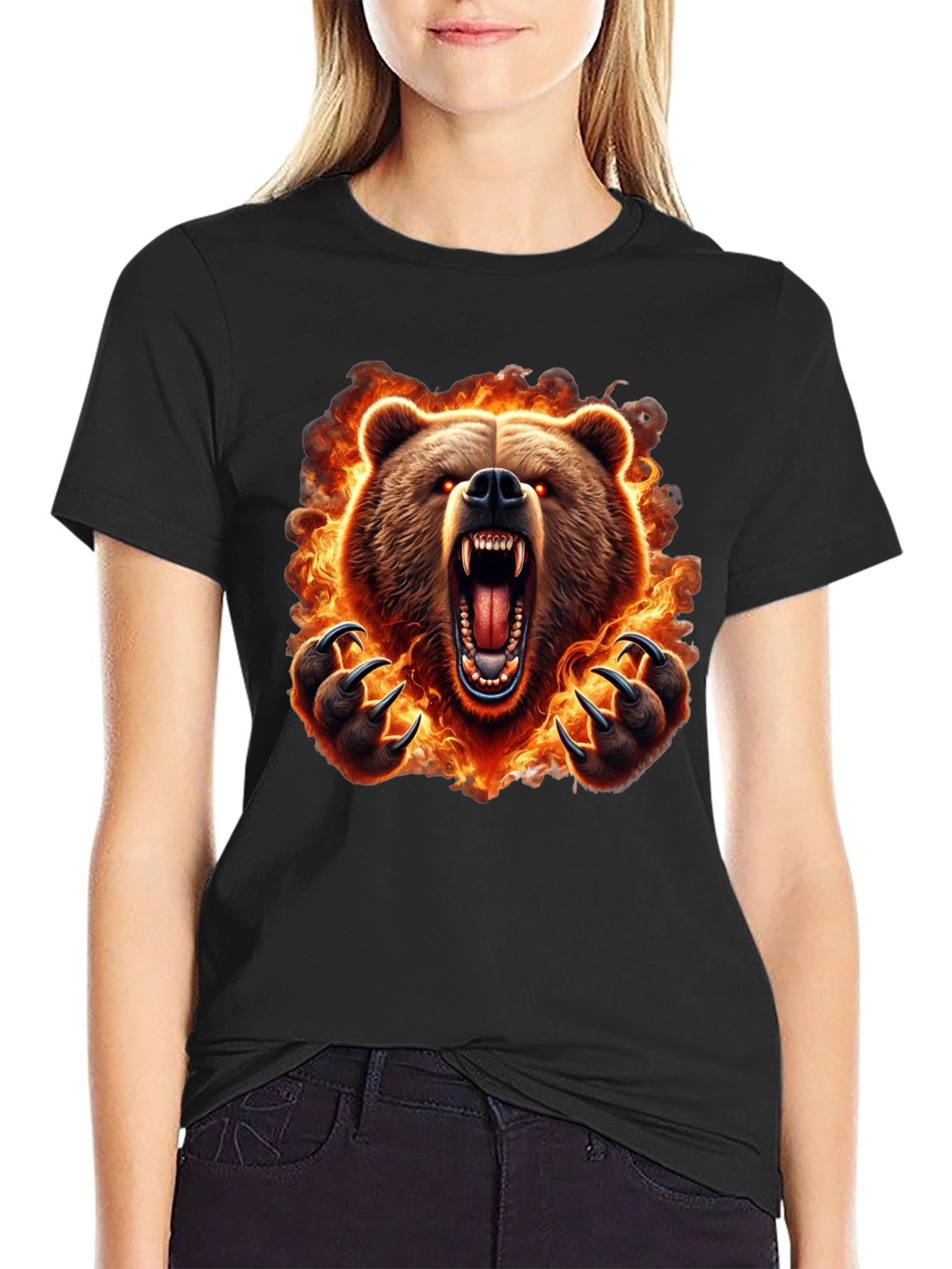 Fiery Bear Graphic Tee - Mens Black T-Shirt