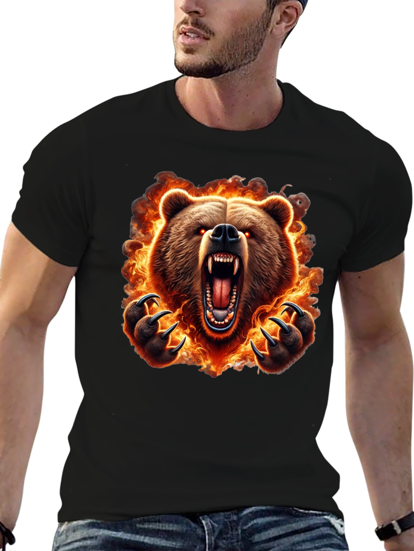Fiery Bear Graphic Tee - Mens Black T-Shirt