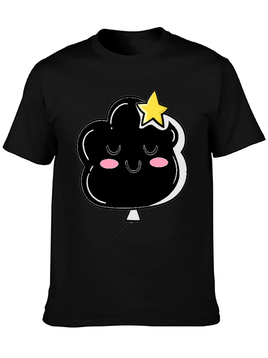 Cute Cloud & Star Graphic Black T-Shirt