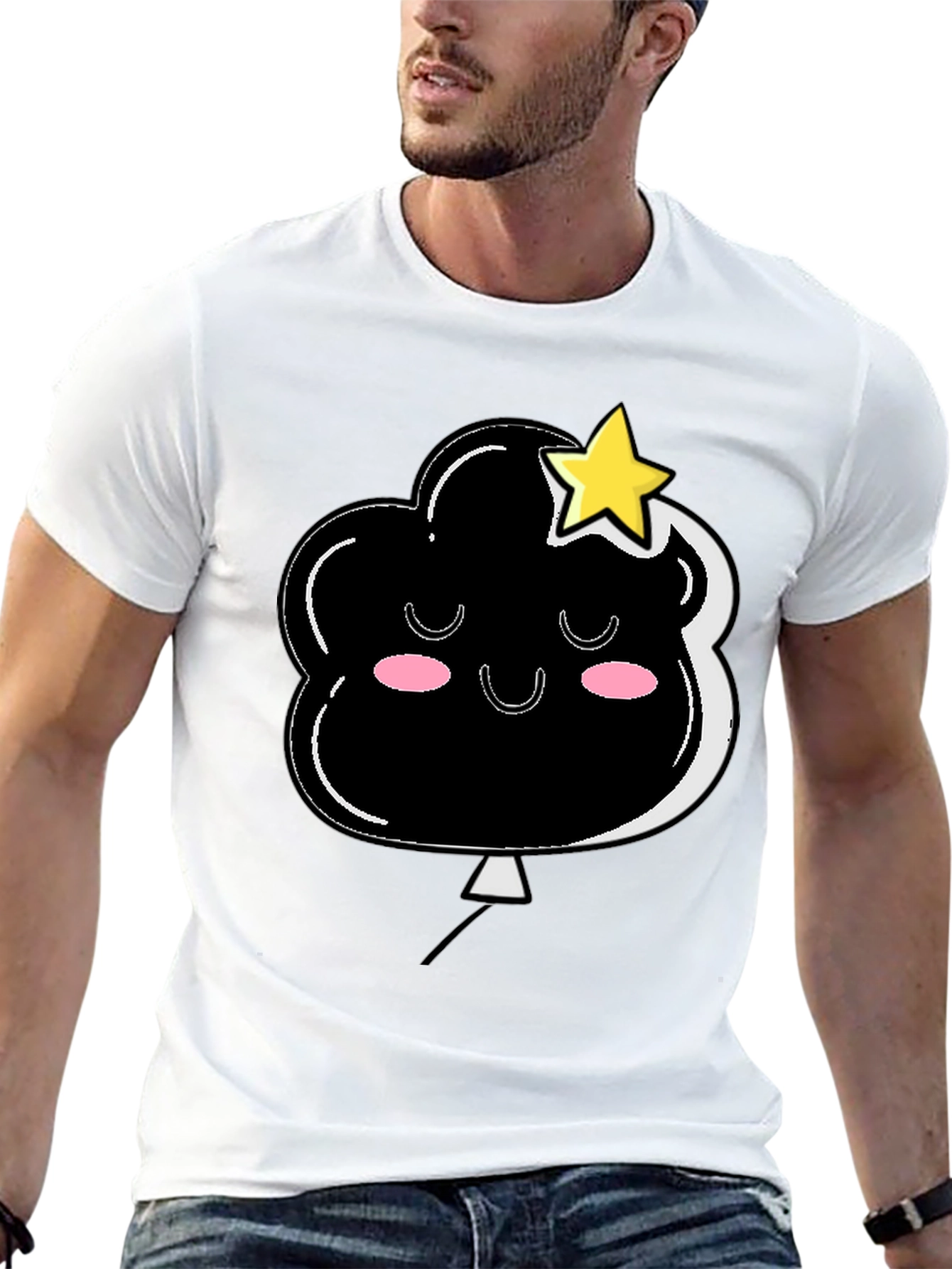Cute Cloud & Star Graphic Black T-Shirt