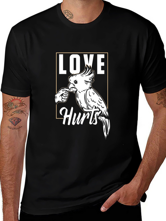 Love Hurts Parrot T-Shirt -  Black Graphic Tee
