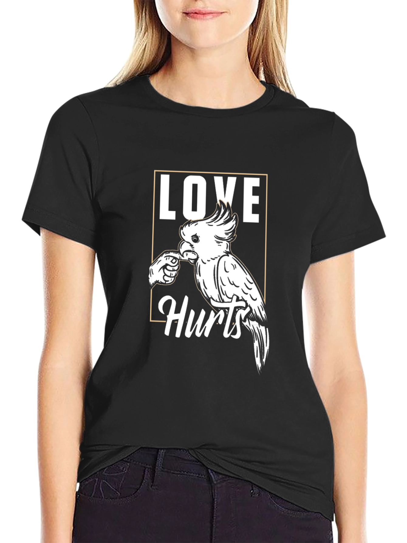 Love Hurts Parrot T-Shirt -  Black Graphic Tee
