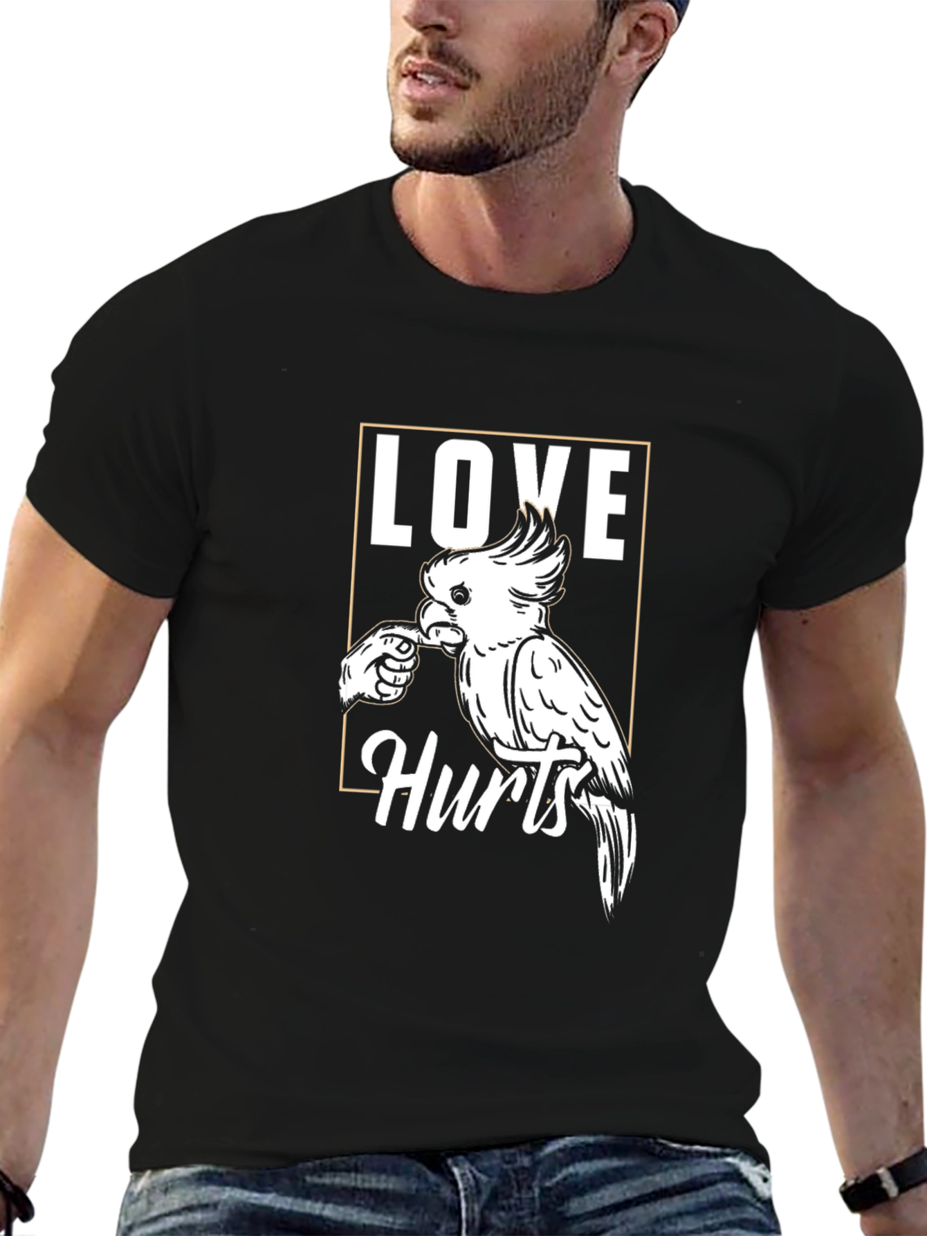 Love Hurts Parrot T-Shirt -  Black Graphic Tee