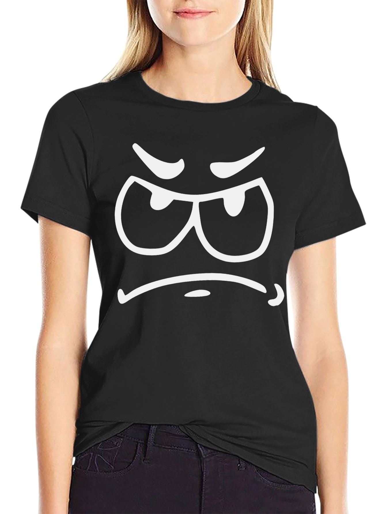 Grumpy Face Black T-Shirt - Express Your Mood!